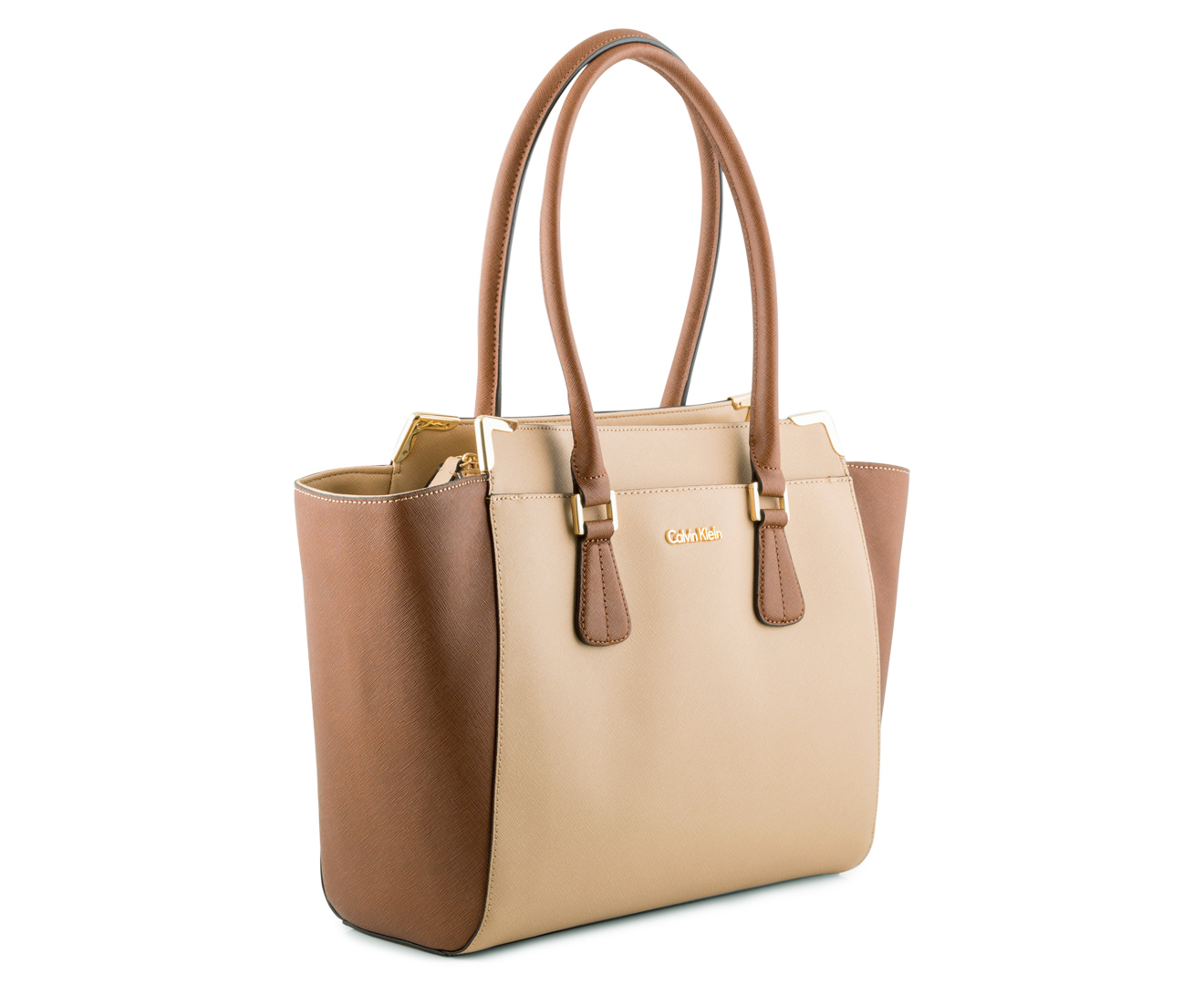 Calvin Klein On My Corner Saffiano Tote - Brown/Nude