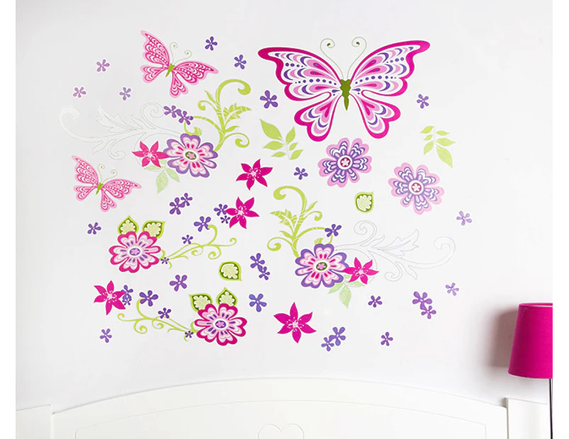 Children's Wall Decals - Pink Butterflies & Flowers