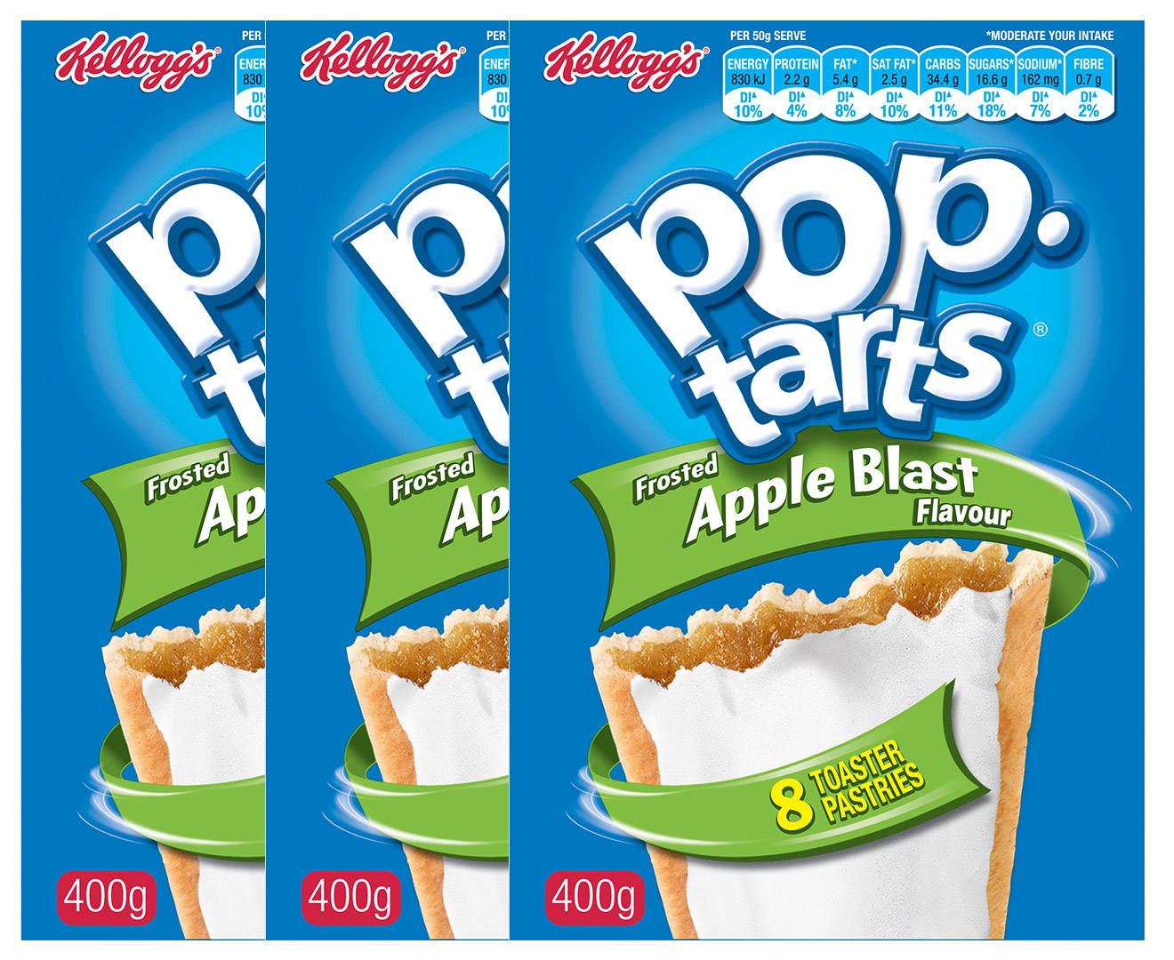 3 X Kelloggs Pop Tarts Frosted Apple Blast 400g Au 