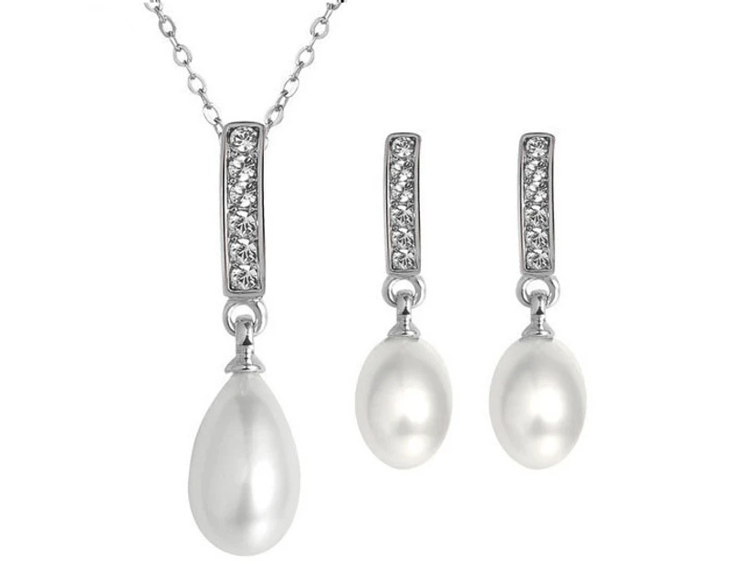 Jasmine Crystal & Pearl Necklace & Earrings 3-Pce Set
