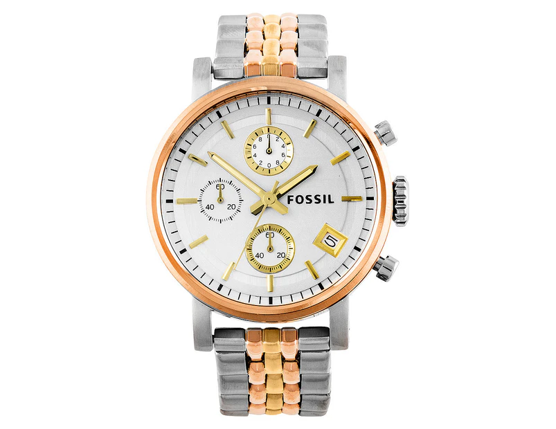 Fossil women's original boyfriend stainless discount steel and leather chronograph quartz watch