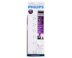 Philips 6 Outlet Surge Protected Power Board w/ Switches - White