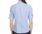 NNT Women's Short Sleeve French Cuff Shirt - Indigo/White Stripe