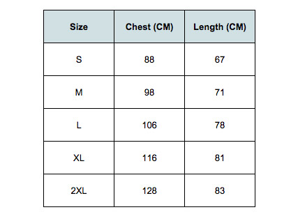 Primitive Clothing Size Chart