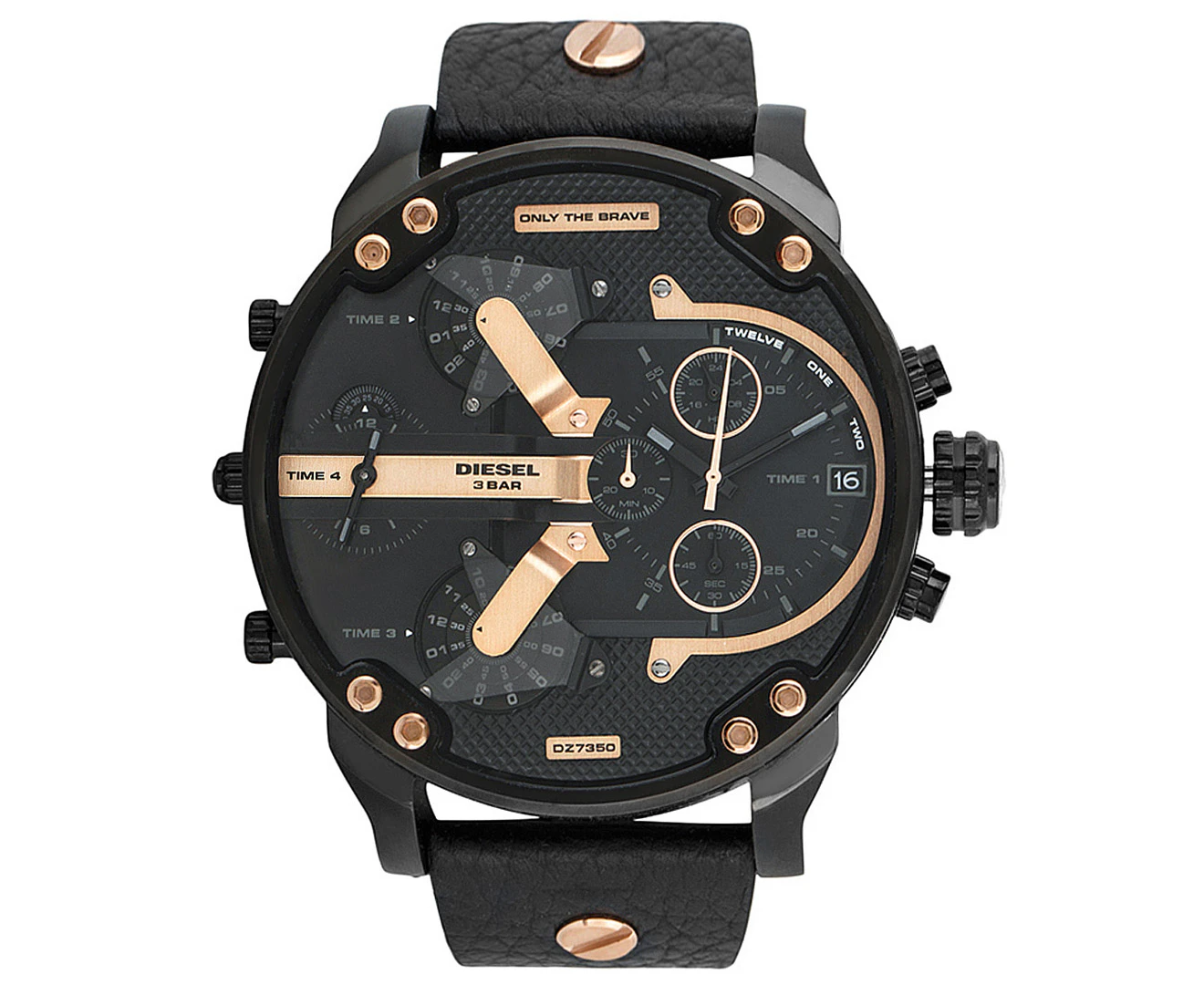 Diesel Men's 57mm Mr. Daddy Multifunction Leather Watch - Black