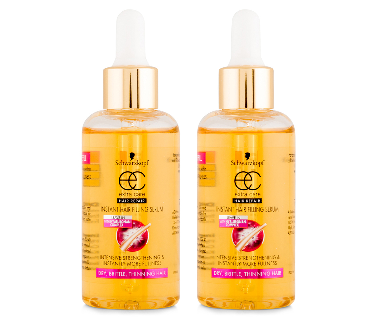 2 x Schwarzkopf Extra Care Instant Hair Filling Serum 60mL ...