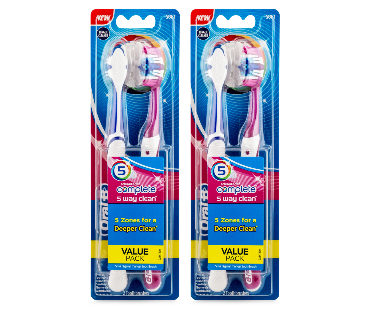 2 X Oral-B Advantage Complete 5 Way Clean Toothbrush 2pk | GroceryRun ...