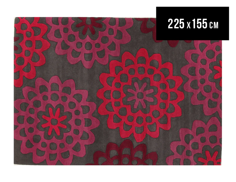 Jazzabel Collection 225 x 155cm Wool Rug - Red/Charcoal