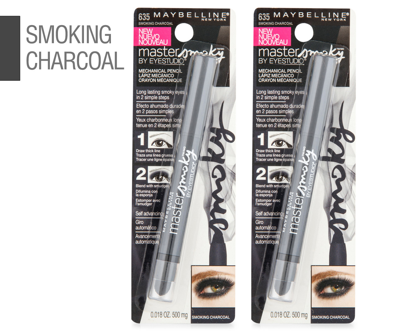 2 X Maybelline Master Smoky Shadow Pencil Smoking Charcoal