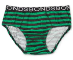 Bonds Boys' Brief 2-Pack - Charcoal & Green Stripe