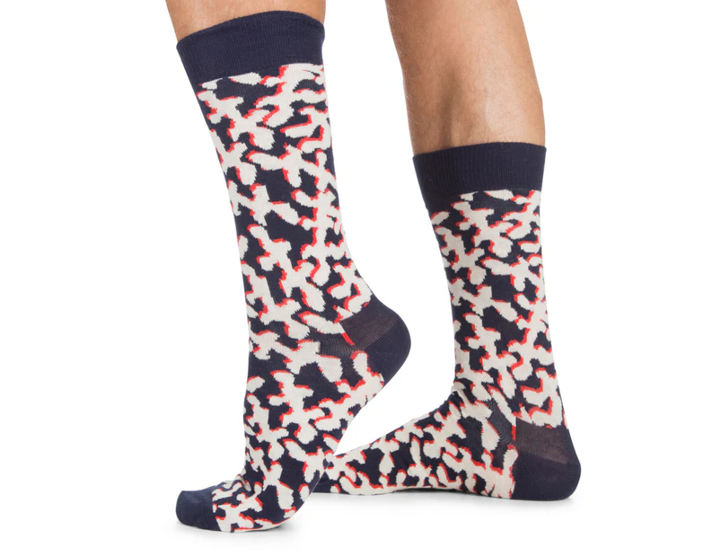 Happy Socks Men's Size 41-46 Coral Crew Socks - Navy/White