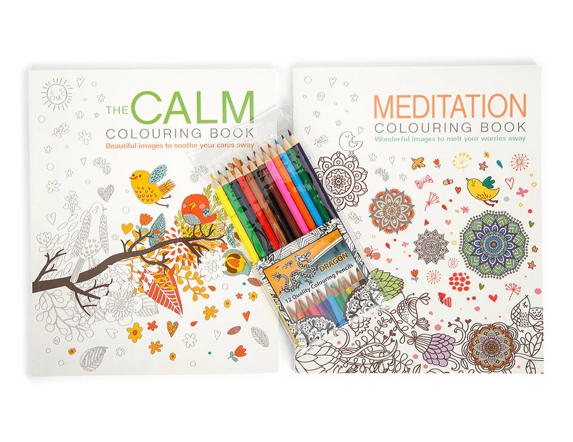 The Calm & Meditation Twin Colouring Books & Pencil Pack Set