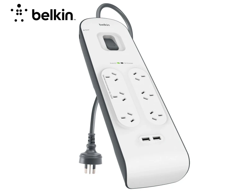 Belkin 6-Outlet Surge Protection Strip w/ 2 USB Ports - White