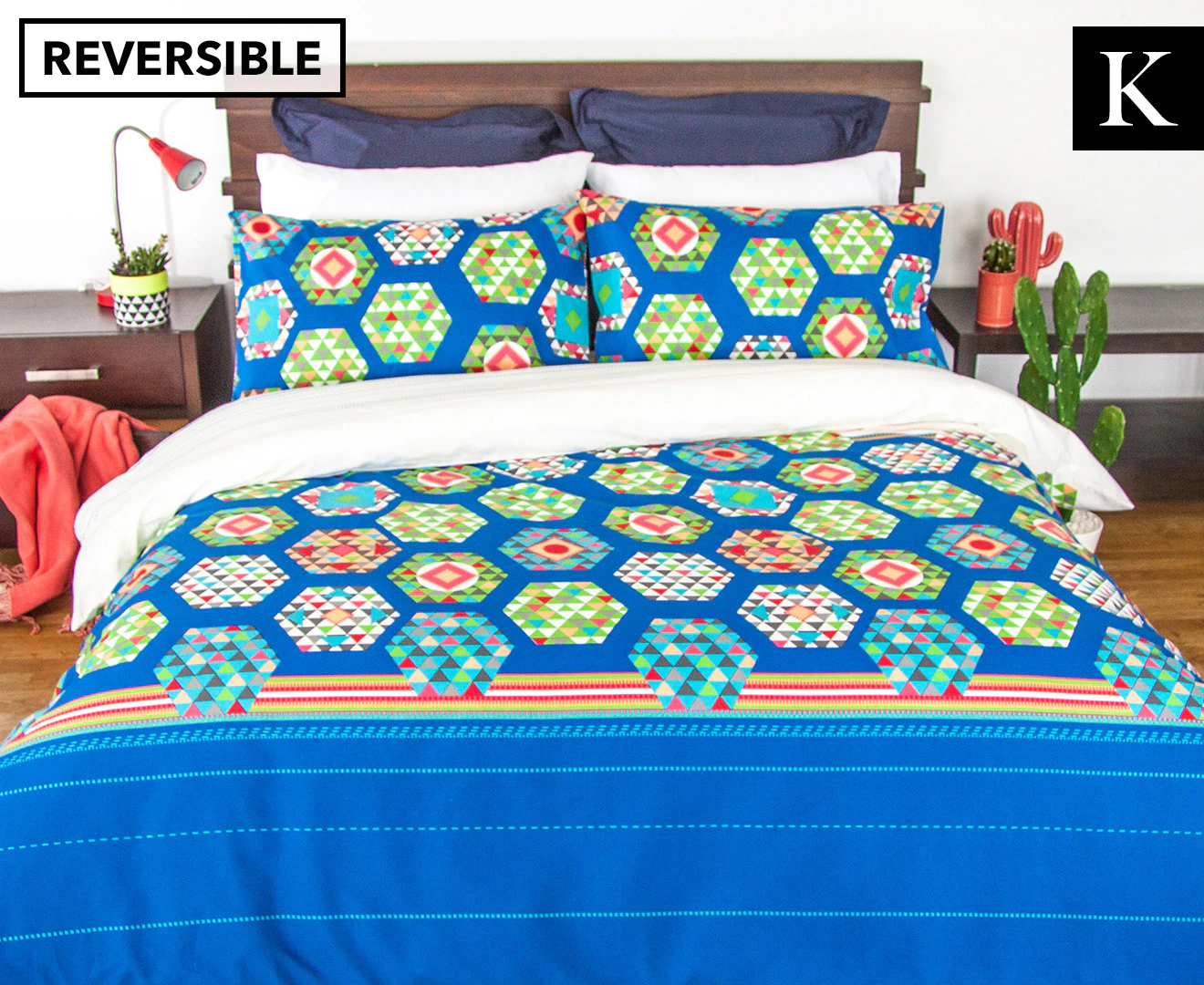 Apartmento Soda Reversible King Bed Quilt Cover Set - Blue