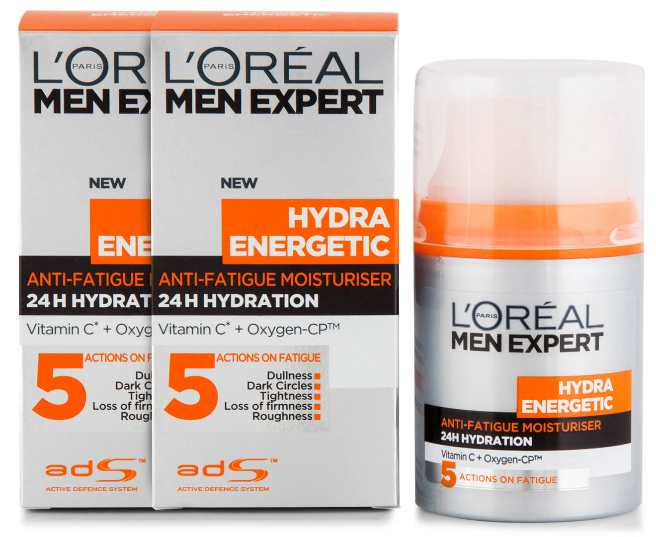 2 X L'oréal Men Expert Hydra Energetic Anti-fatigue Moisturiser 50ml 