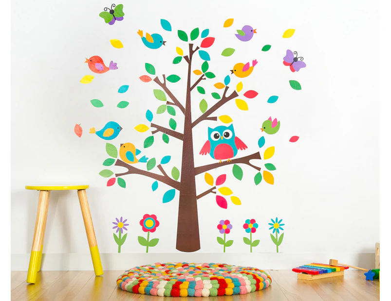 Tree With Owl & Birds Wall Decal
