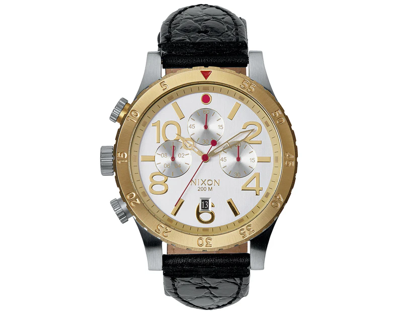 Nixon Men's 48mm Chrono Leather Watch - Silver/Gold/Black