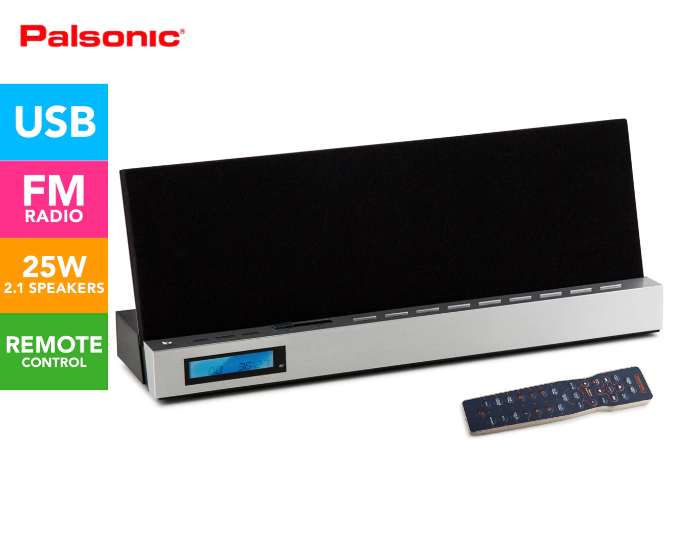 Palsonic 2.1 Premium Sound Music System USB SD Aux-in FM Radio Alarm Clock 25w RMS