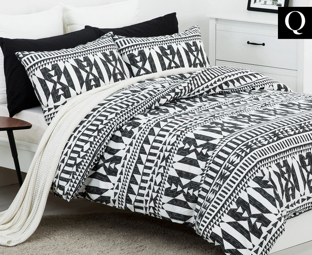 Belmondo Barundi Tribal Quilt Doona Duvet Cover Set Black White Queen