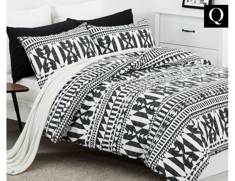 Belmondo Barundi Tribal Quilt Doona Duvet Cover Set Black White Queen