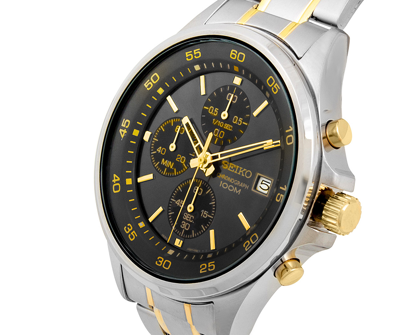 Seiko chronograph 100m gold cheap and silver