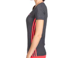 Adidas Women's Essential Mid 3-Stripe Tee - Black Marle/Shock Red