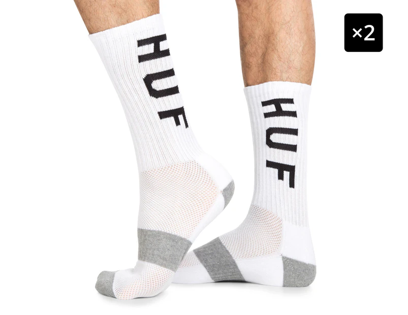 2 x HUF Men's Performance Crew Socks - White