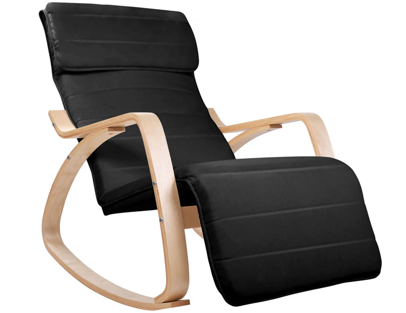 Birch Rocking Lounge Armchair w/ Adjustable Footrest - Black