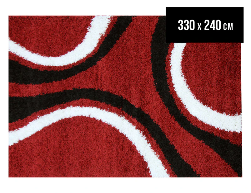 Contemporary Curved Lines 330x240 Rug - Red/Black