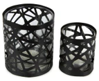 Set of 2 Nested Contemporary Tealight Candle Holders - Black