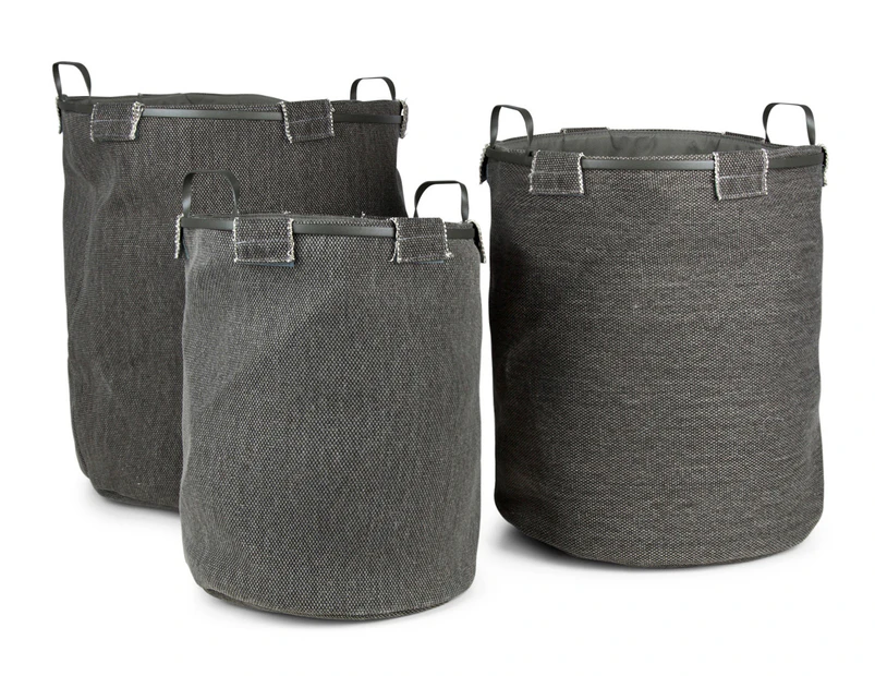 Nested Charcoal Cotton Laundry Baskets 3-Pack - Grey