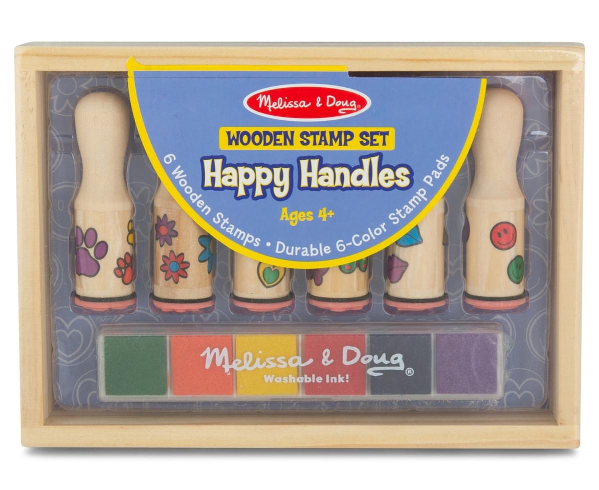 Melissa & Doug Happy Handles Wooden Stamp Set 6 Stamps and 6-Color Stamp Pad 
