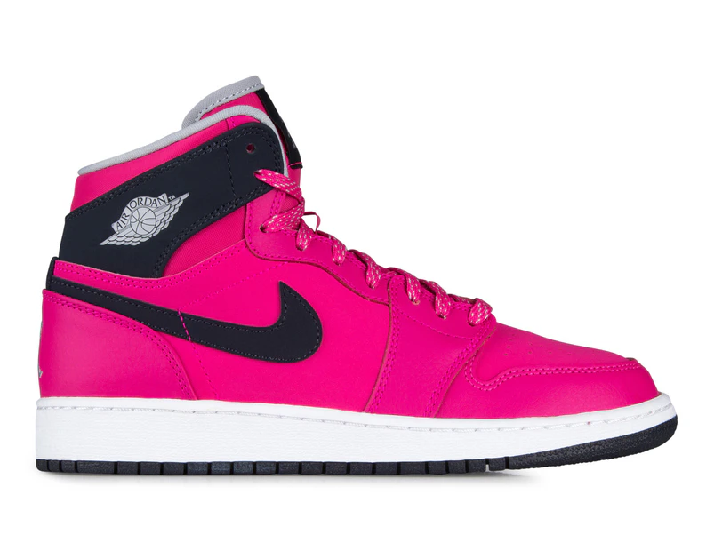 Nike Grade-School Kids' Air Jordan 1 Retro High GS Shoe - Vivid Pink/Dark Obsidian/Wolf Grey/White