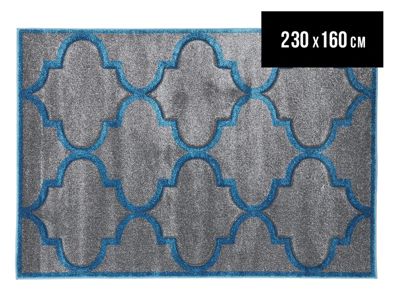 Contemporary Quatrefoil 230x160cm Rug - Grey/Blue