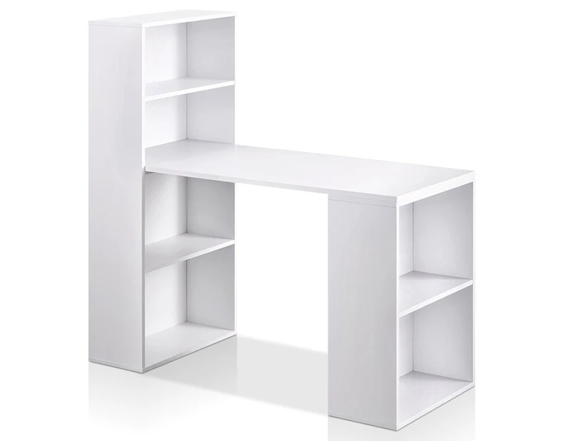 6 Storage Shelf Office Computer Desk - White