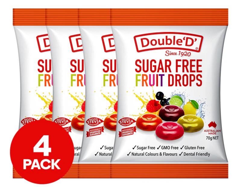 4 x Double 'D' Sugar Free Fruit Drops 70g