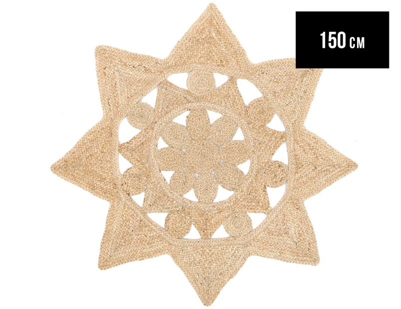 Star-Shaped 150cm Handmade Jute Rug - Natural