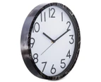 Contemporary 30cm Round Wall Clock - Black/Marble-Look