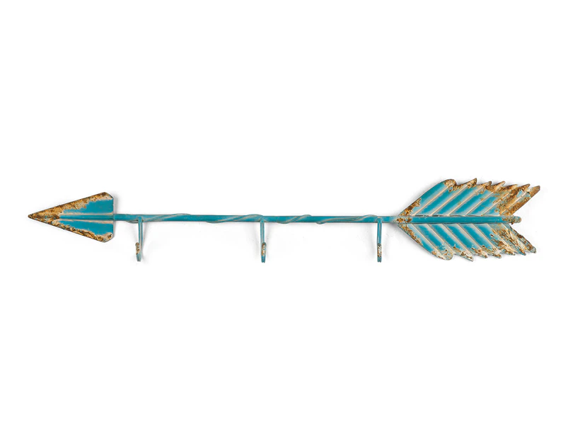 Metal 61cm Arrow w/ 3 Hooks - Antique Blue