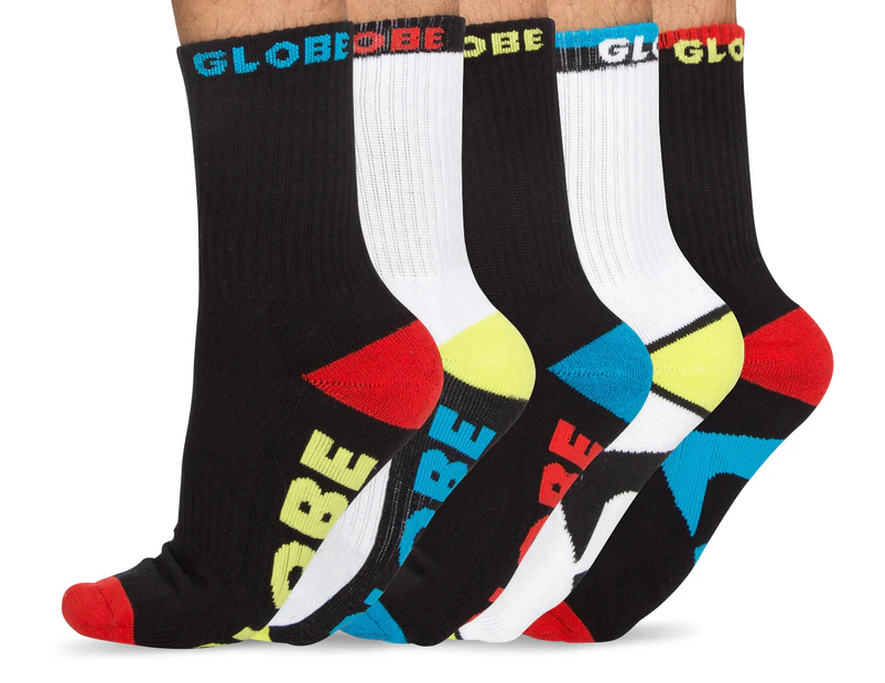 Globe Men's Size 7-11 Destroyer Crew Sport Socks 5-Pack - Assorted