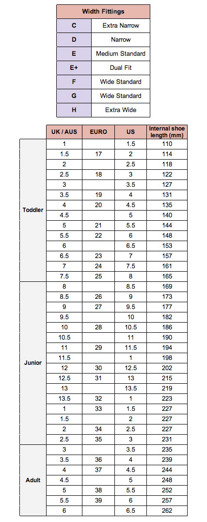 clarks shoe size chart toddler