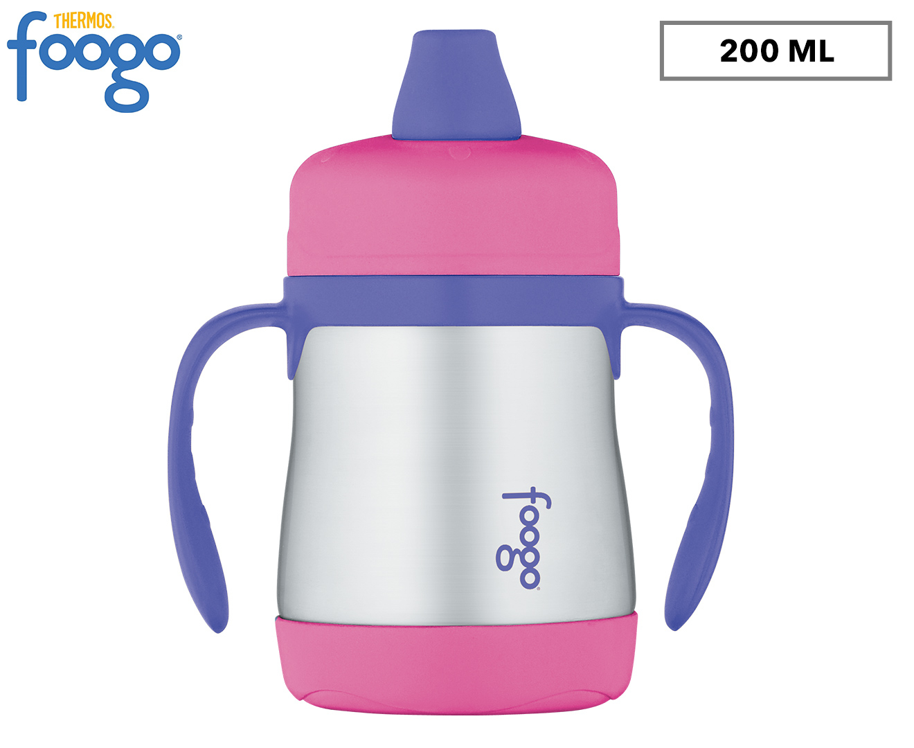 Thermos Foogo 200mL Sippy Cup Silver Pink Purple Catch .au