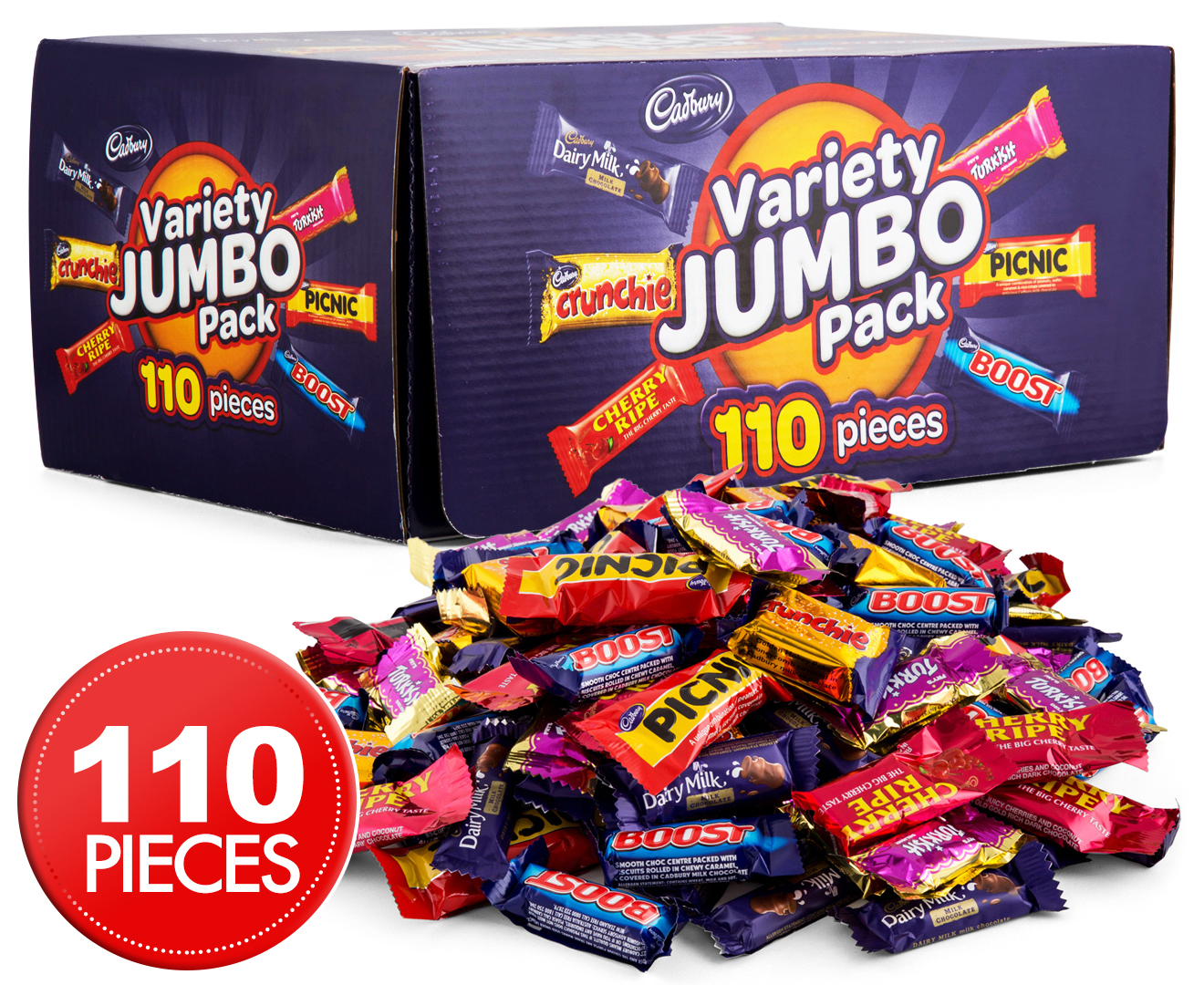 Cadbury 110-Piece Mixed Bar Variety Jumbo Pack 1.56kg | Catch.com.au