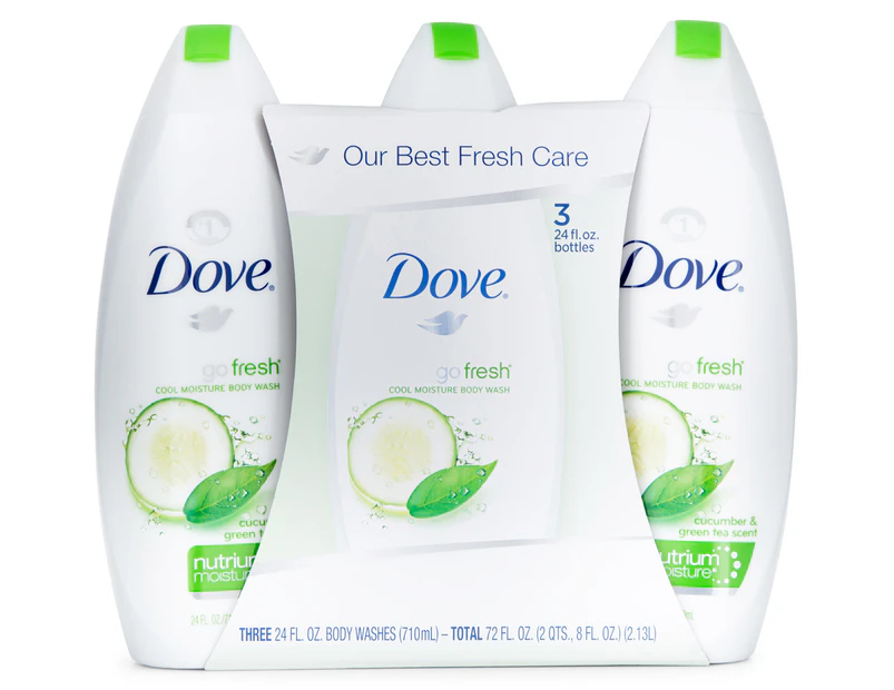 3 x Dove Go Fresh Cool Moisture Body Wash 710mL
