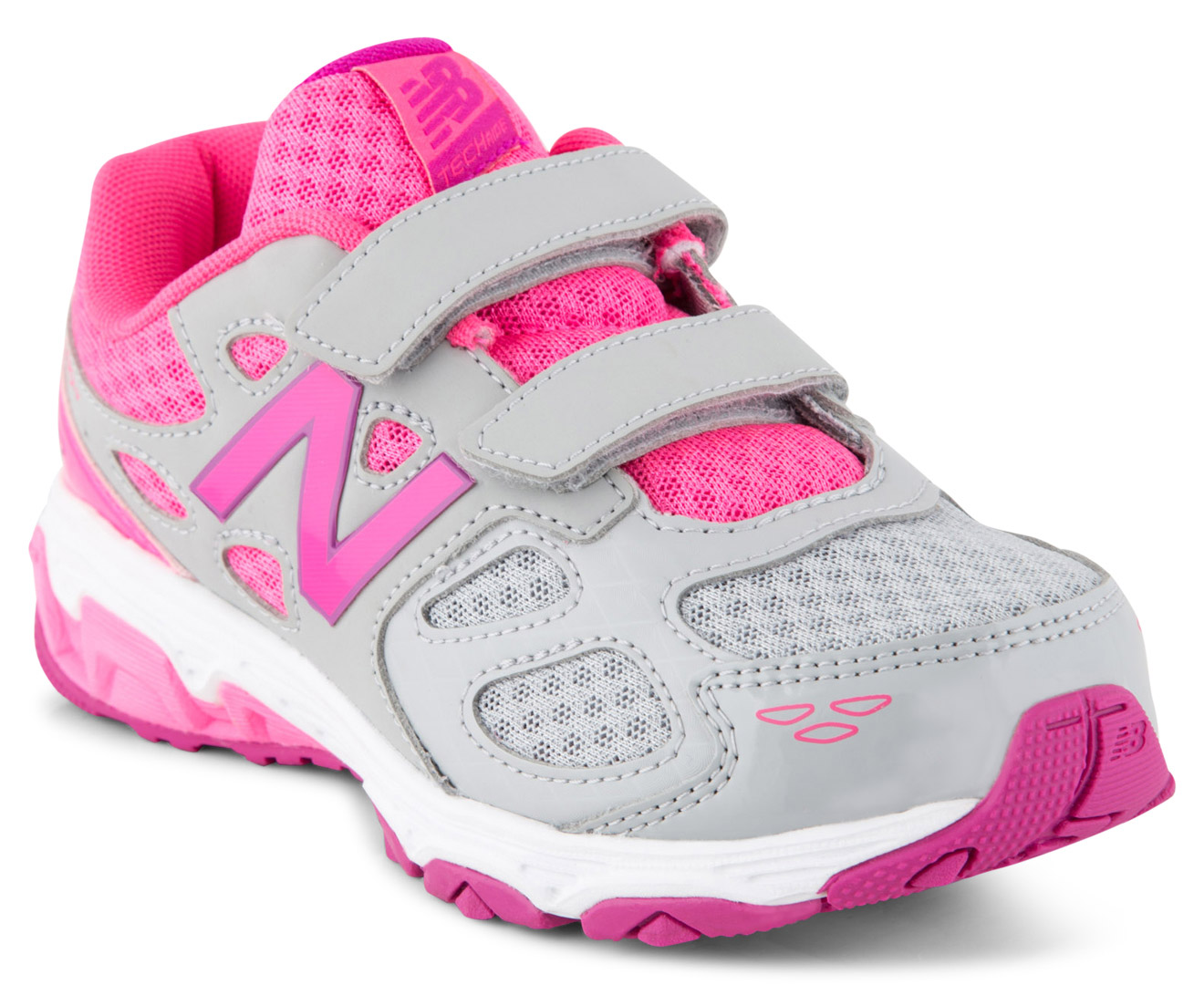 New Balance Girls Pre-School Kids'680 Velcro Running Shoe - Grey/Pink