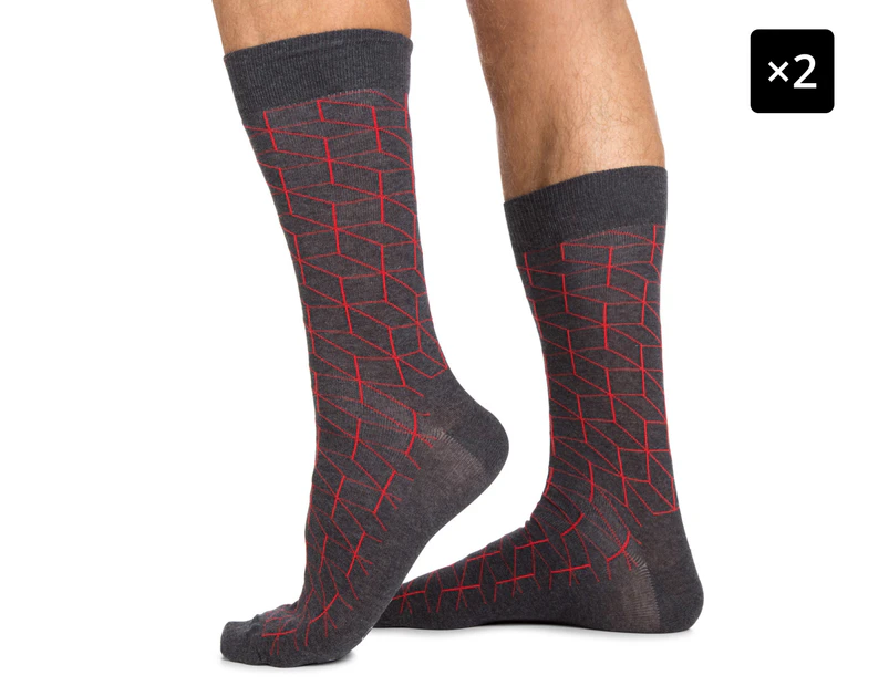 2 x Happy Socks Men's EU Size 41-46 Optic Crew Socks - Grey/Red
