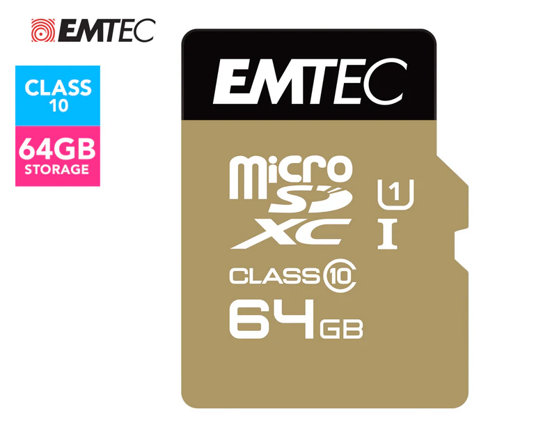 EMTEC 64GB MicroSD Class 10 Gold+ w/ SD Adapter