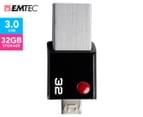EMTEC Mobile & Go USB 3.0 2-in-1 32GB Flash Drive - Black/Steel 1