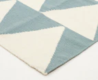 Hannah Pure Wool Flatweave Triangles 225x155cm Medium Rug - Blue/White