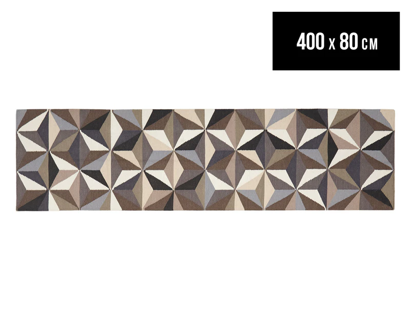 Hannah Pure Wool Flatweave 3D Design 400x80cm Large Runner - Grey